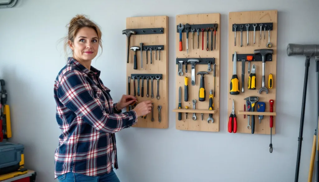 ein heimwerker erklärt schritt für schritt, wie sie mit nur 3 brettern ihre garage ordentlich und übersichtlich gestalten können.